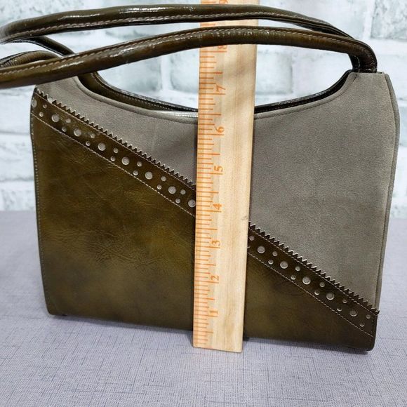 Vintage 60s Lennox Bags Two Tone Green Grey Leather‎ Vinyl Shoulder Bag Purse - Picture 14 of 15